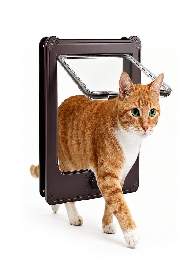 NAMSAN Cat Door Interior Door, Brown, Flap Opening 7.1" x 7.3", 4 Way Locking Cat Door for Exterior Door, Weatherproof Pet Door for Cats Small Dogs, Cat Flap Doors for Wooden/Metal Door, Window - Image 1